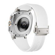 For Samsung Galaxy Watch Ultra 47mm / Ultra 2025 Titanium Connector Silver Buckle Silicone Watch Band(White)