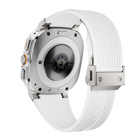 For Samsung Galaxy Watch Ultra 47mm / Ultra 2025 Titanium Connector Silver Buckle Silicone Watch Band(White)