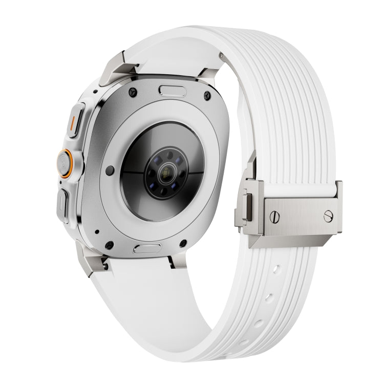 For Samsung Galaxy Watch Ultra 47mm / Ultra 2025 Titanium Connector Silver Buckle Silicone Watch Band(White)