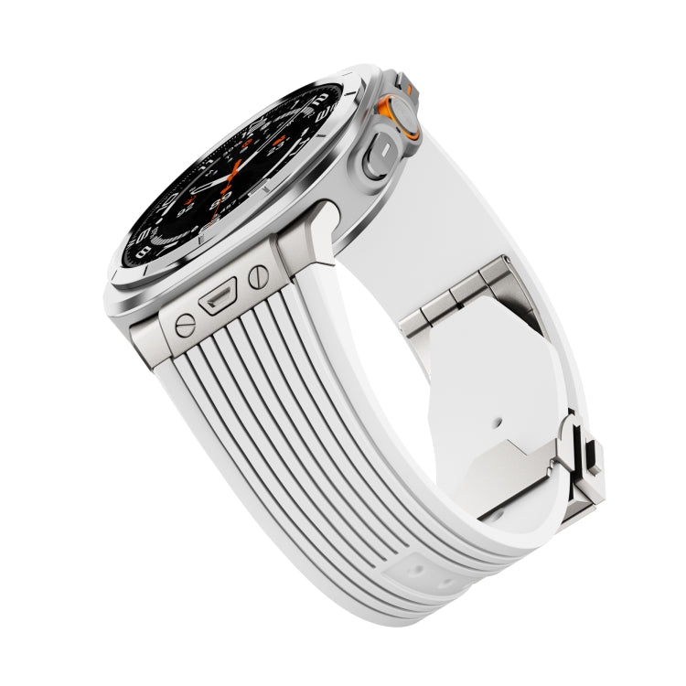 For Samsung Galaxy Watch Ultra 47mm / Ultra 2025 Titanium Connector Silver Buckle Silicone Watch Band(White)