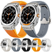 For Samsung Galaxy Watch Ultra 47mm Titanium Connector Silver Buckle Silicone Watch Band(Black)