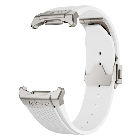 For Samsung Galaxy Watch Ultra 47mm / Ultra 2025 Titanium Connector Silver Buckle Silicone Watch Band(White)