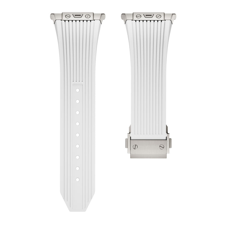 For Samsung Galaxy Watch Ultra 47mm / Ultra 2025 Titanium Connector Silver Buckle Silicone Watch Band(White)