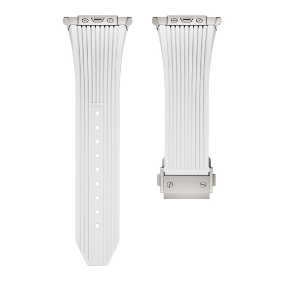 For Samsung Galaxy Watch Ultra 47mm / Ultra 2025 Titanium Connector Silver Buckle Silicone Watch Band(White)