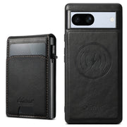 For Google Pixel 7a Suteni H19 Oil Wax 2-in-1 MagSafe Removable Card Box Back Phone Case(Black)