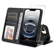 For iPhone 16e ENKAY Card Wallet Calf Texture Leather Phone Case with Screen Film(Black) - iPhone 16e Cases by ENKAY | Online Shopping South Africa | PMC TechLife | Buy Now Pay Later Mobicred