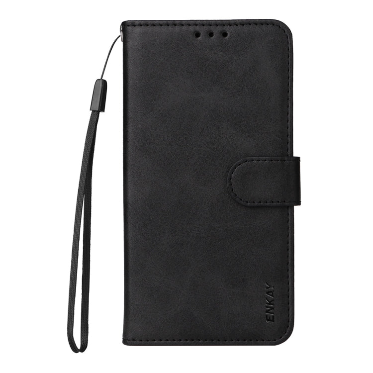 For iPhone 16e ENKAY Card Wallet Calf Texture Leather Phone Case with Screen Film(Black)