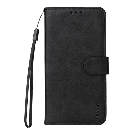 For iPhone 16e ENKAY Card Wallet Calf Texture Leather Phone Case with Screen Film(Black)