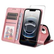 For iPhone 16e ENKAY Card Wallet Calf Texture Leather Phone Case with Screen Film(Pink)