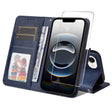 For iPhone 16e ENKAY Card Wallet Calf Texture Leather Phone Case with Screen Film(Blue) - iPhone 16e Cases by ENKAY | Online Shopping South Africa | PMC TechLife | Buy Now Pay Later Mobicred