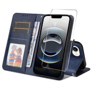 For iPhone 16e ENKAY Card Wallet Calf Texture Leather Phone Case with Screen Film(Blue)