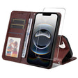 For iPhone 16e ENKAY Card Wallet Calf Texture Leather Phone Case with Screen Film(Brown) - free shipping - PMC TechLife - Order now!