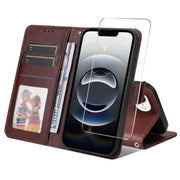 For iPhone 16e ENKAY Card Wallet Calf Texture Leather Phone Case with Screen Film(Brown)