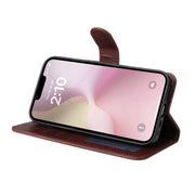 For iPhone 16e ENKAY Card Wallet Calf Texture Leather Phone Case with Screen Film(Brown)