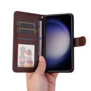 For Samsung Galaxy S25 5G ENKAY Card Wallet Calf Texture Leather Phone Case with Screen Film(Black)