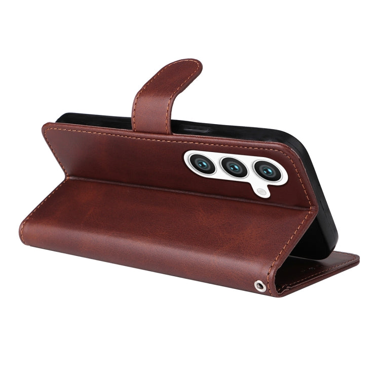 For Samsung Galaxy S25 5G ENKAY Card Wallet Calf Texture Leather Phone Case with Screen Film(Black)