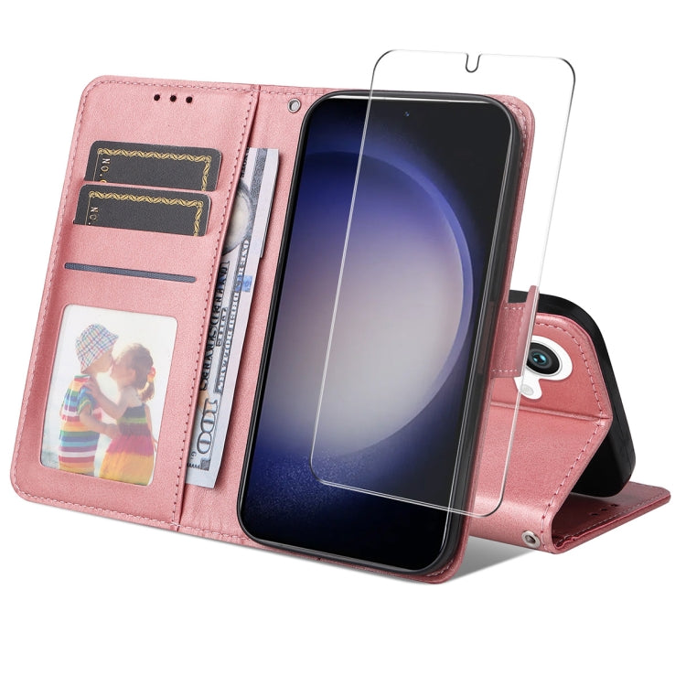 For Samsung Galaxy S25+ 5G ENKAY Card Wallet Calf Texture Leather Phone Case with Screen Film(Pink)