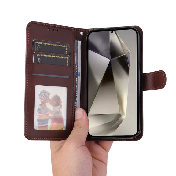For Samsung Galaxy S25 Ultra 5G ENKAY Card Wallet Calf Texture Leather Phone Case with Screen Film(Pink)