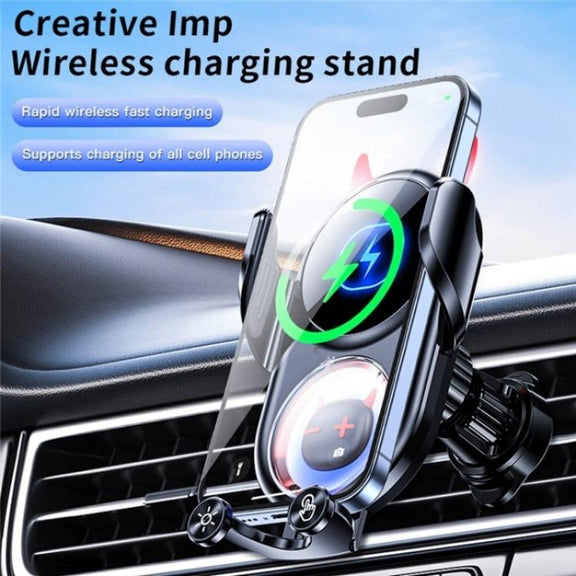 D1 Devil Design Air Vent Mount Phone Holder Stand 15W Car Wireless Charger(Black)