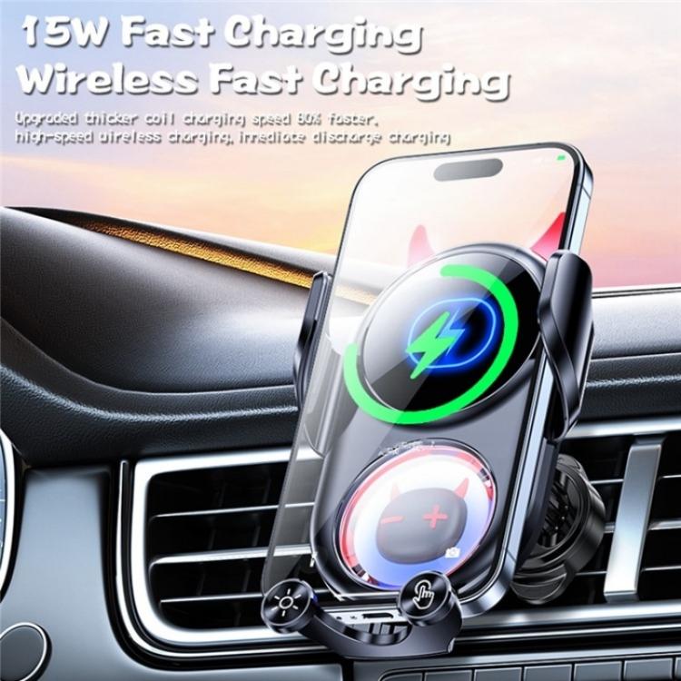 D1 Devil Design Air Vent Mount Phone Holder Stand 15W Car Wireless Charger(Black)