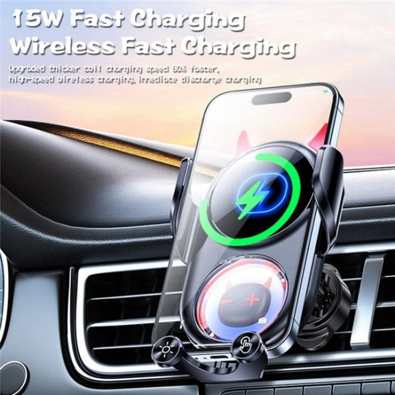 D1 Devil Design Air Vent Mount Phone Holder Stand 15W Car Wireless Charger(Black)