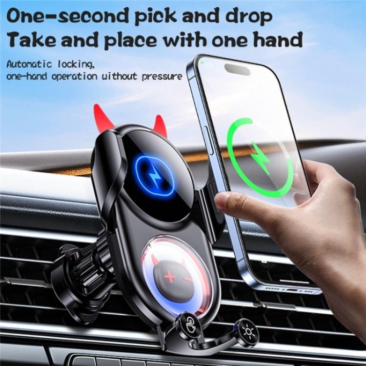 D1 Devil Design Air Vent Mount Phone Holder Stand 15W Car Wireless Charger(Black)