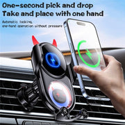 D1 Devil Design Air Vent Mount Phone Holder Stand 15W Car Wireless Charger(Black)