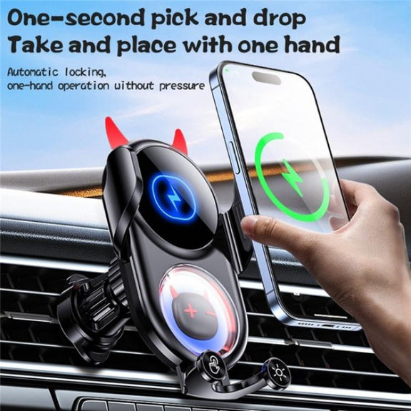 D1 Devil Design Air Vent Mount Phone Holder Stand 15W Car Wireless Charger(Black)