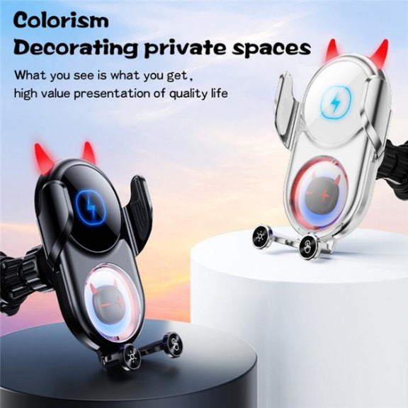D1 Devil Design Air Vent Mount Phone Holder Stand 15W Car Wireless Charger(Black)
