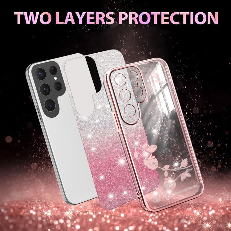 For Samsung Galaxy S25 5G Gradient Glitter Flower All-inclusive Phone Case(Pink)