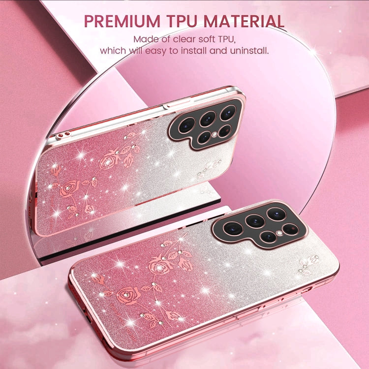 For Samsung Galaxy S25 5G Gradient Glitter Flower All-inclusive Phone Case(Pink)