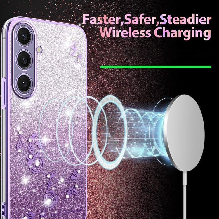 For Samsung Galaxy S25+ 5G Gradient Glitter Flower All-inclusive Phone Case(Purple)
