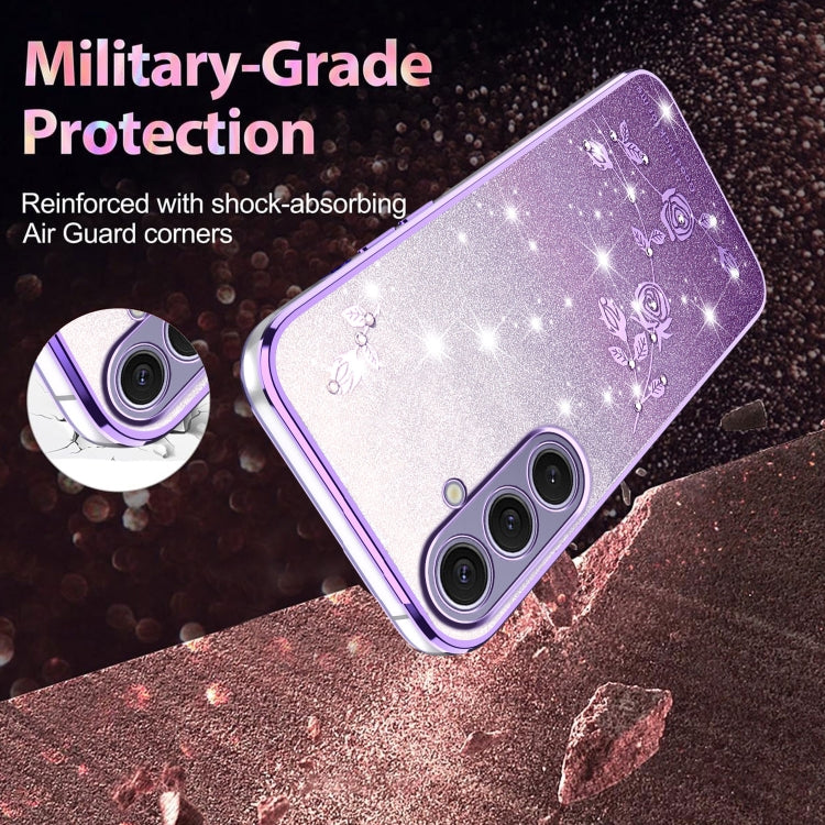 For Samsung Galaxy S25+ 5G Gradient Glitter Flower All-inclusive Phone Case(Purple)