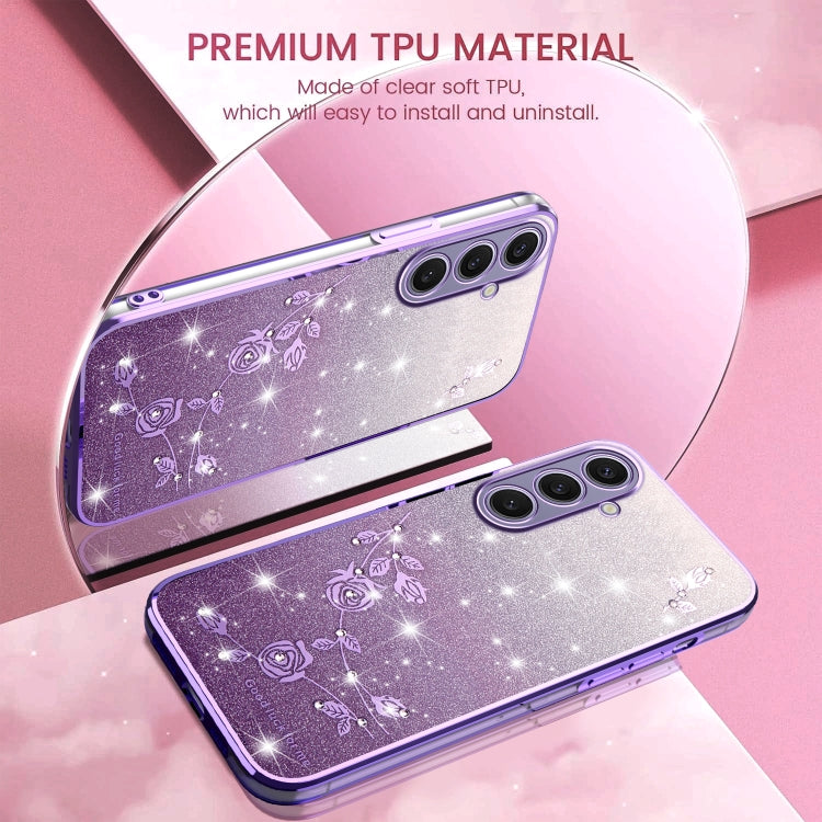 For Samsung Galaxy S25+ 5G Gradient Glitter Flower All-inclusive Phone Case(Purple)