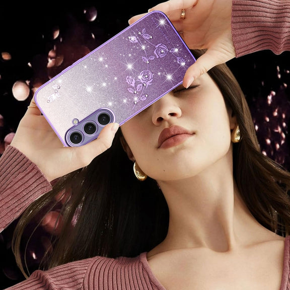 For Samsung Galaxy S25+ 5G Gradient Glitter Flower All-inclusive Phone Case(Purple)