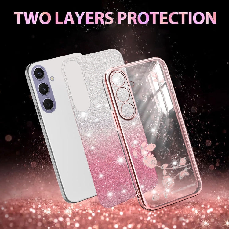For Samsung Galaxy S25+ 5G Gradient Glitter Flower All-inclusive Phone Case(Pink)