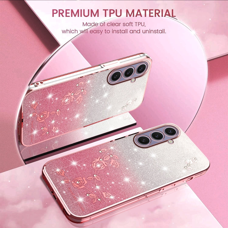 For Samsung Galaxy S25+ 5G Gradient Glitter Flower All-inclusive Phone Case(Pink)