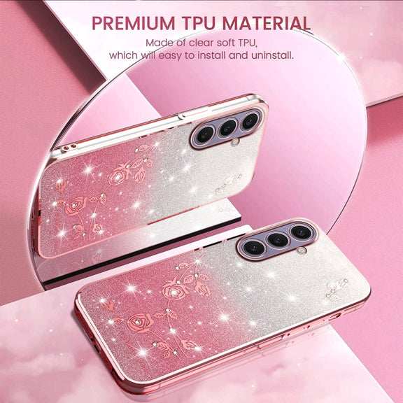For Samsung Galaxy S25+ 5G Gradient Glitter Flower All-inclusive Phone Case(Pink)
