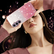 For Samsung Galaxy S25+ 5G Gradient Glitter Flower All-inclusive Phone Case(Pink)