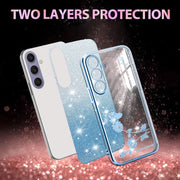 For Samsung Galaxy S25+ 5G Gradient Glitter Flower All-inclusive Phone Case(Blue)