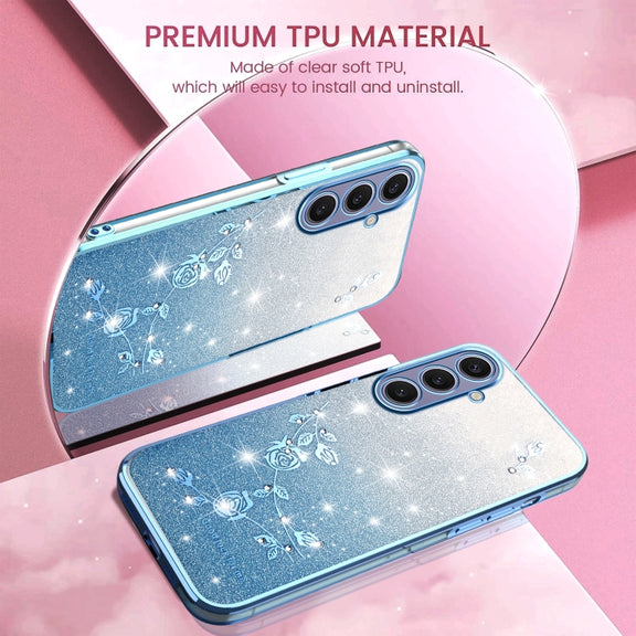 For Samsung Galaxy S25+ 5G Gradient Glitter Flower All-inclusive Phone Case(Blue)