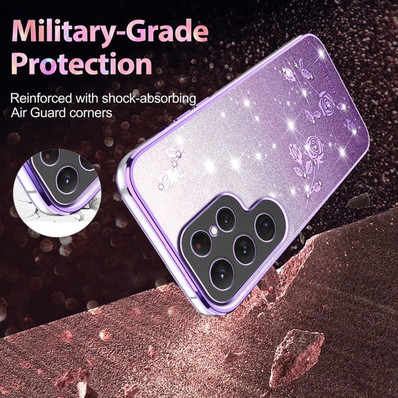 For Samsung Galaxy S25 Ultra 5G Gradient Glitter Flower All-inclusive Phone Case(Purple)