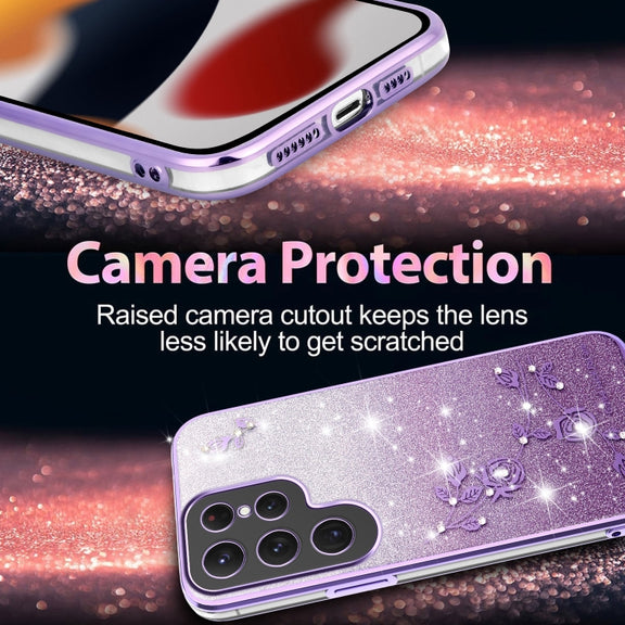 For Samsung Galaxy S25 Ultra 5G Gradient Glitter Flower All-inclusive Phone Case(Purple)
