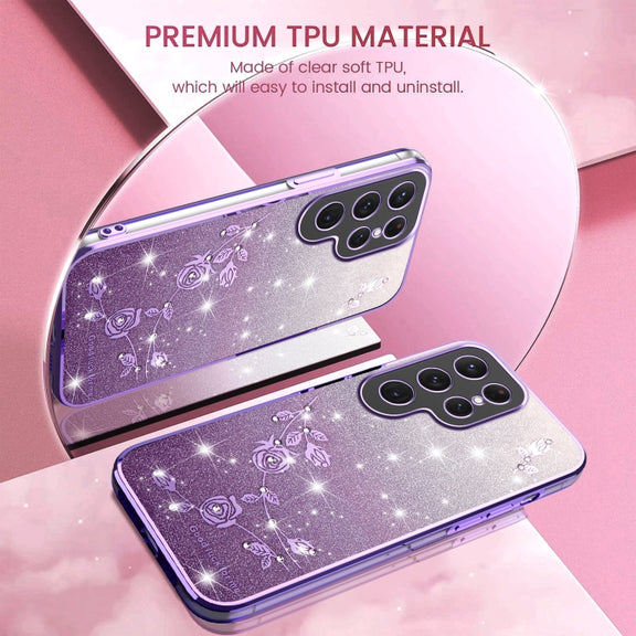 For Samsung Galaxy S25 Ultra 5G Gradient Glitter Flower All-inclusive Phone Case(Purple)