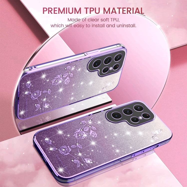 For Samsung Galaxy S25 Ultra 5G Gradient Glitter Flower All-inclusive Phone Case(Purple)