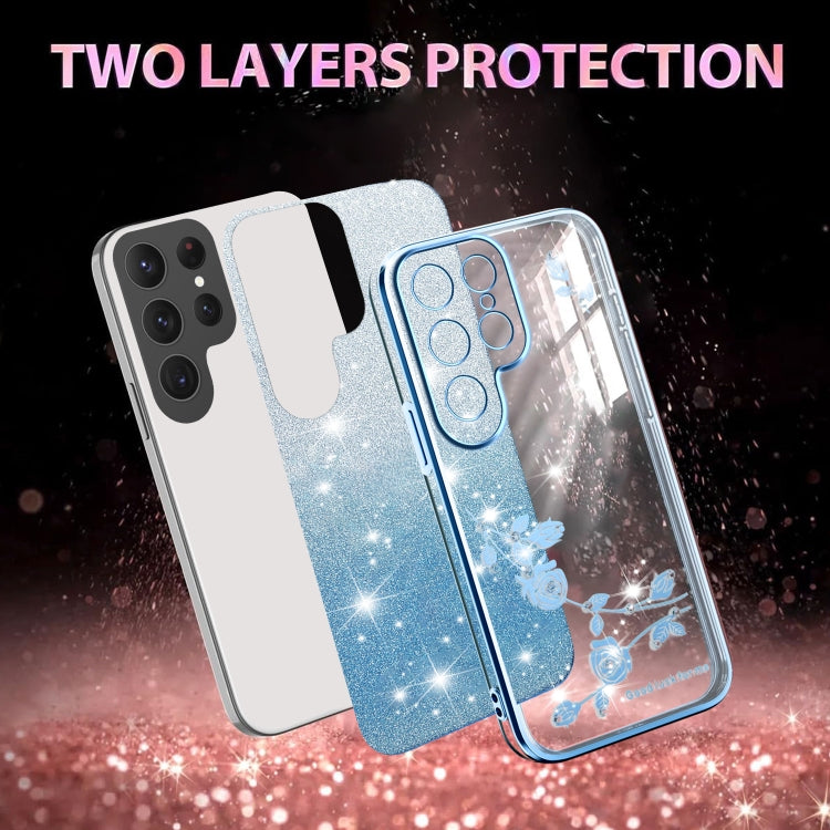 For Samsung Galaxy S25 Ultra 5G Gradient Glitter Flower All-inclusive Phone Case(Blue)