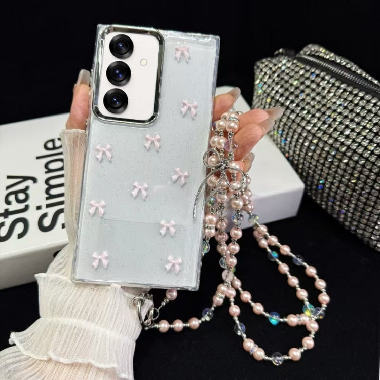 For Samsung Galaxy S25 5G Little Fresh Bow Neck Chain TPU Phone Case(Pink)