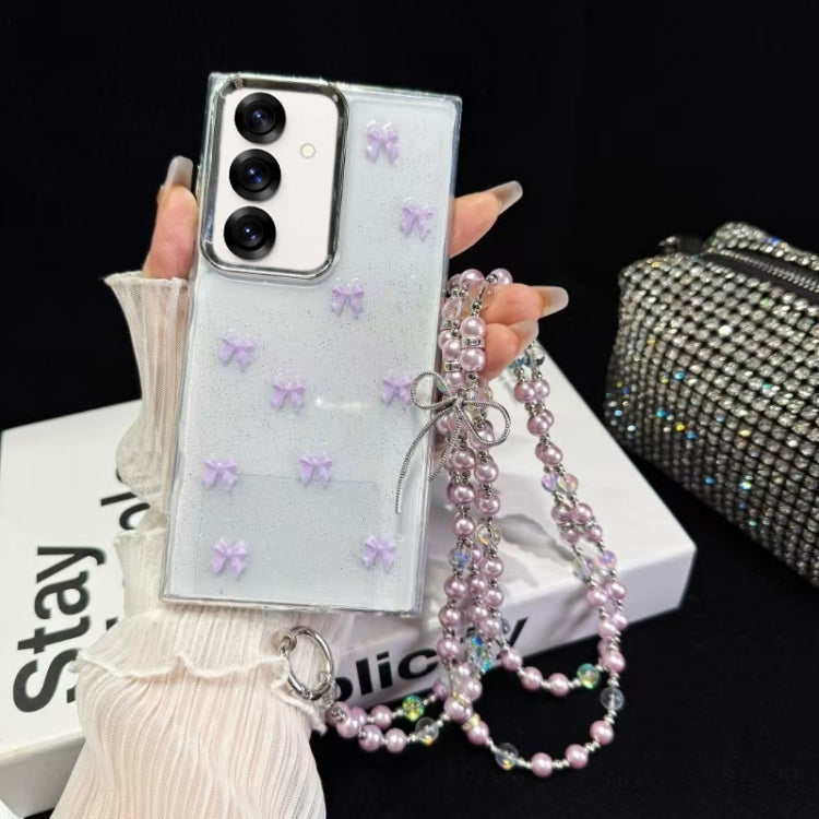 For Samsung Galaxy S25+ 5G Little Fresh Bow Neck Chain TPU Phone Case(Purple)
