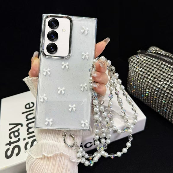 For Samsung Galaxy S25+ 5G Little Fresh Bow Neck Chain TPU Phone Case(White)