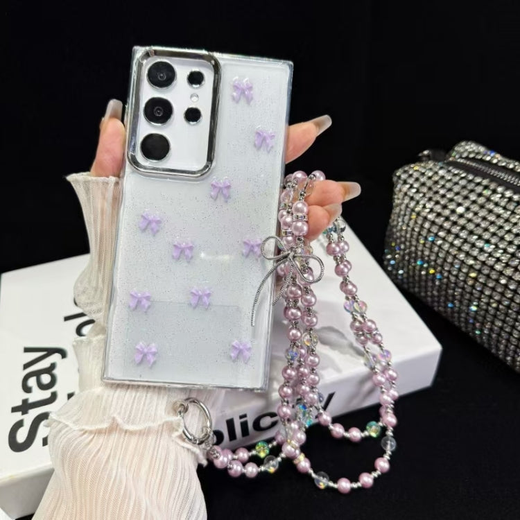For Samsung Galaxy S25 Ultra 5G Little Fresh Bow Neck Chain TPU Phone Case(Purple)